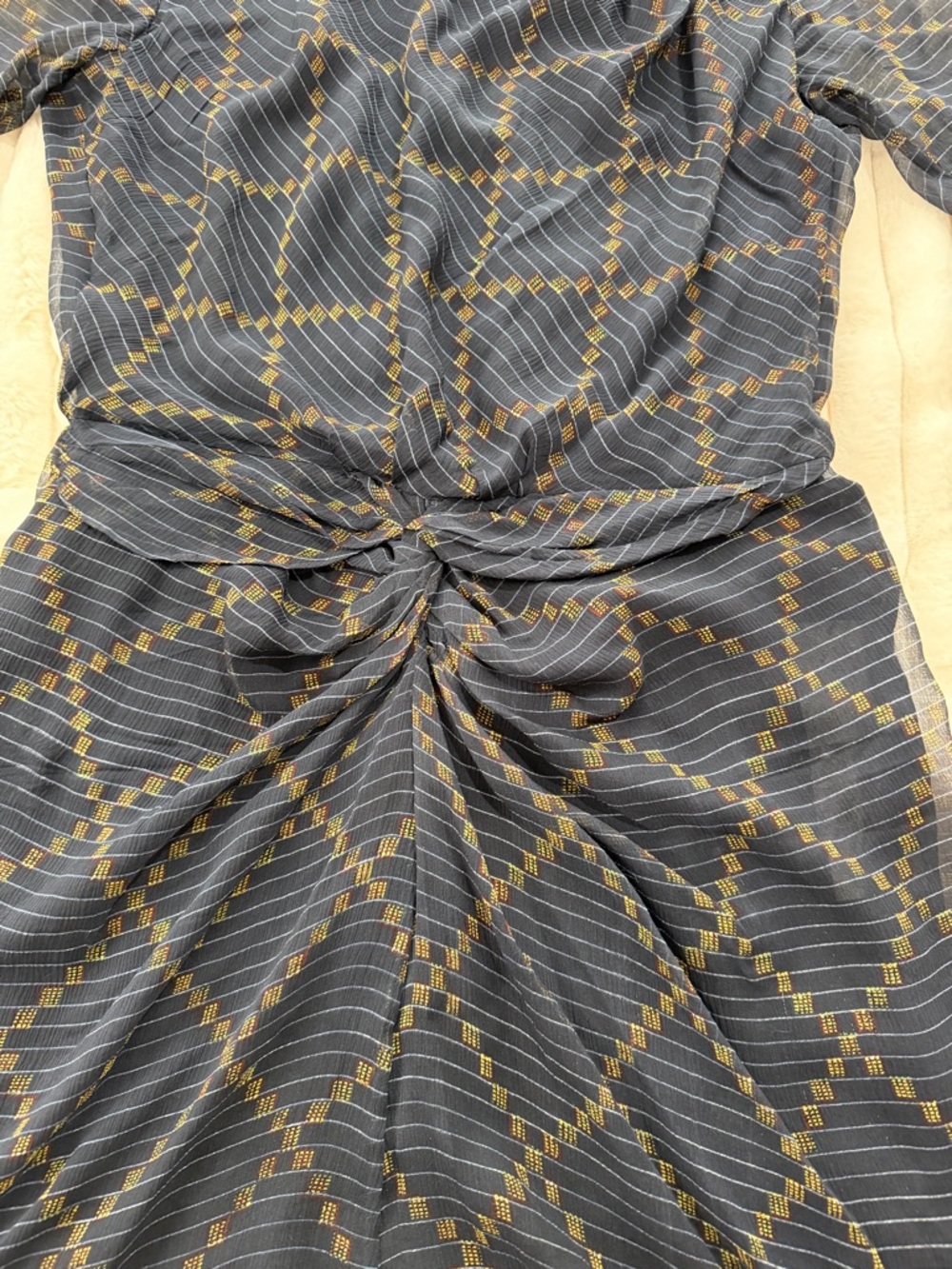 Isabel Marant Navy and Gold Knot-Front Mini Dress 100% silk - Picture 2 of 6